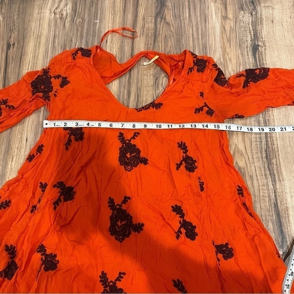 Free People Austin Embroidered Bohemian Mini Dress Red Orange - Picture 10 of 12